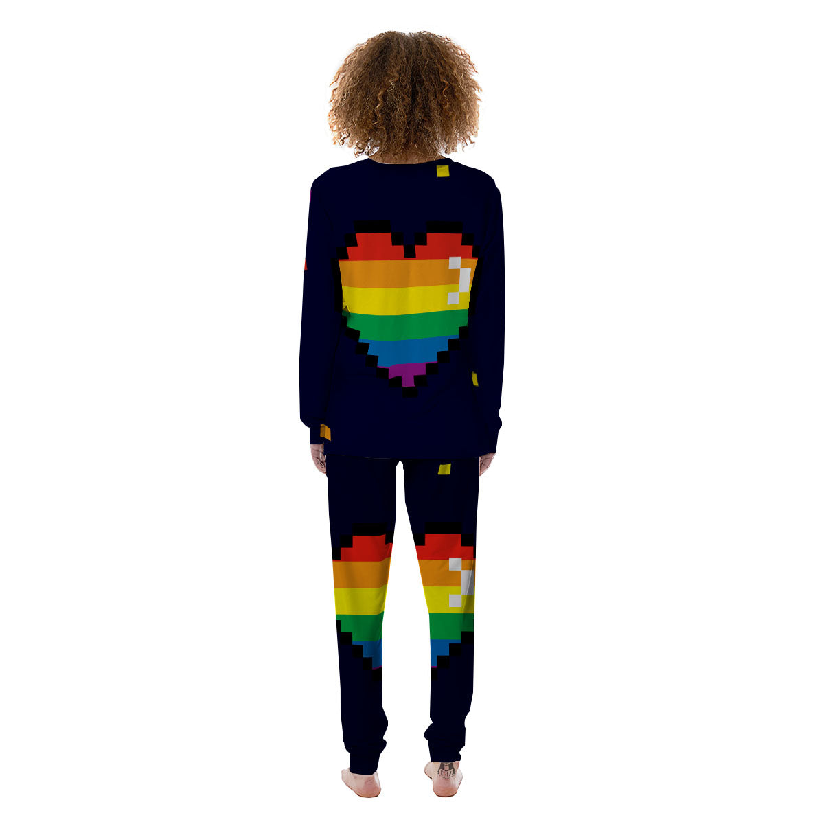 LGBT Pride 8 Bit Rainbow Pixel Heart Women's Pajamas-grizzshop