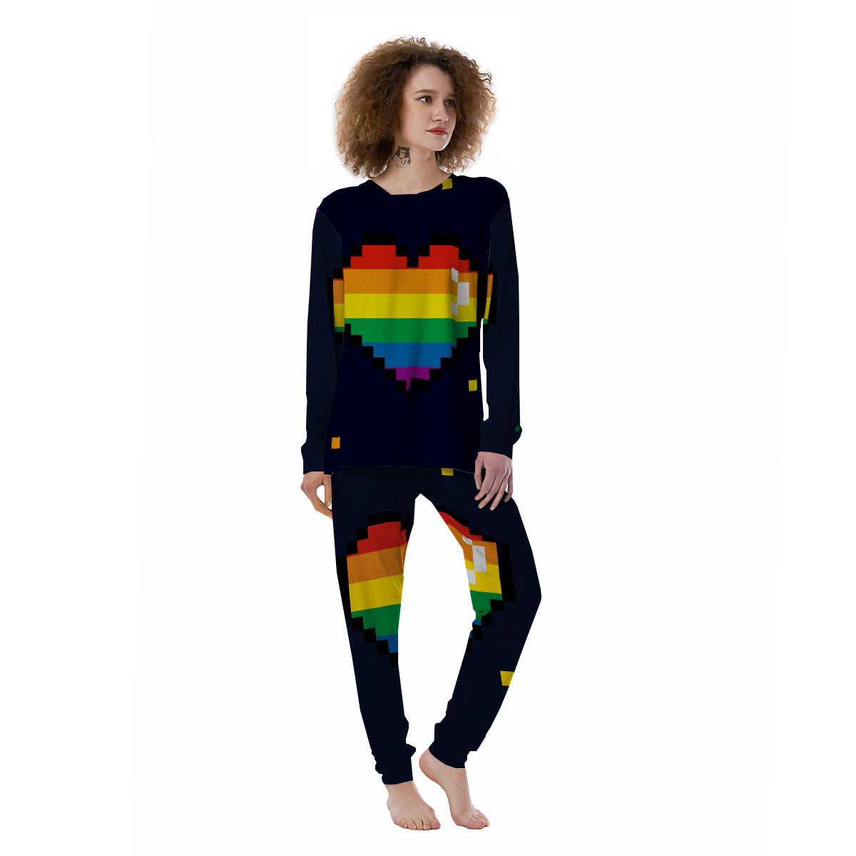 LGBT Pride 8 Bit Rainbow Pixel Heart Women's Pajamas-grizzshop