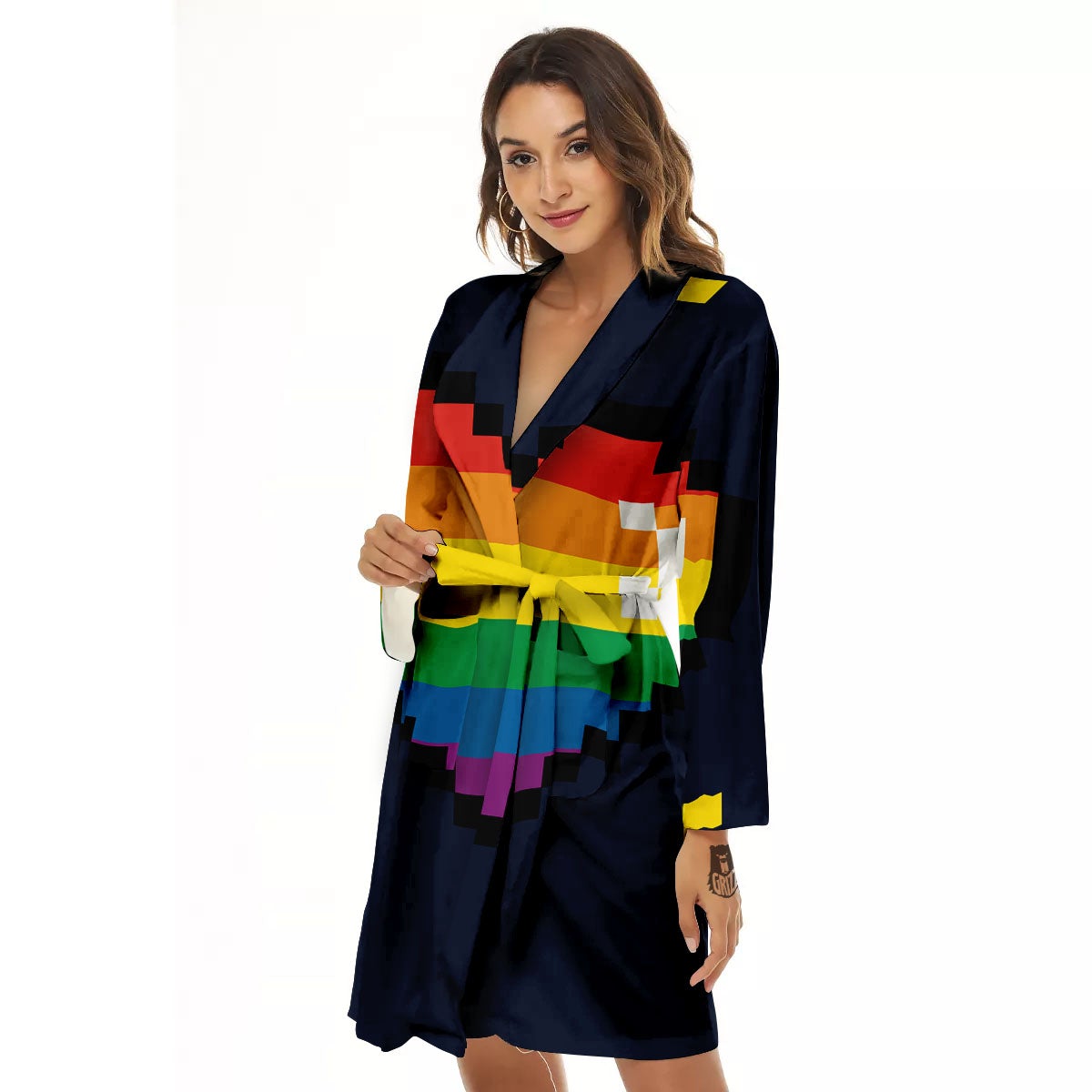 LGBT Pride 8 Bit Rainbow Pixel Heart Women's Robe-grizzshop