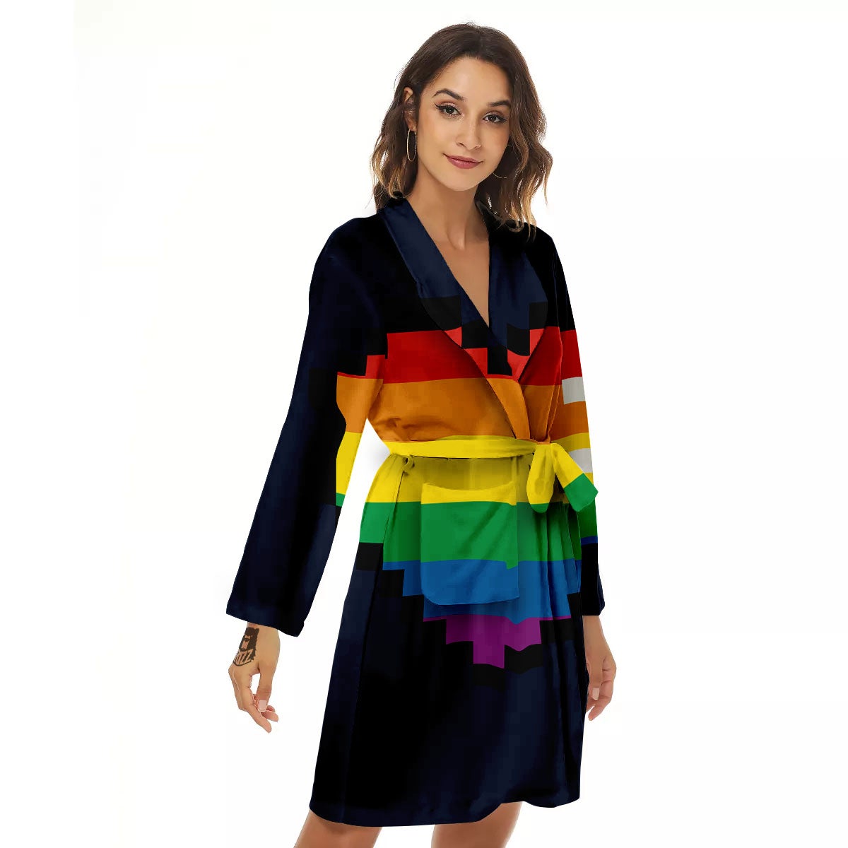 LGBT Pride 8 Bit Rainbow Pixel Heart Women's Robe-grizzshop