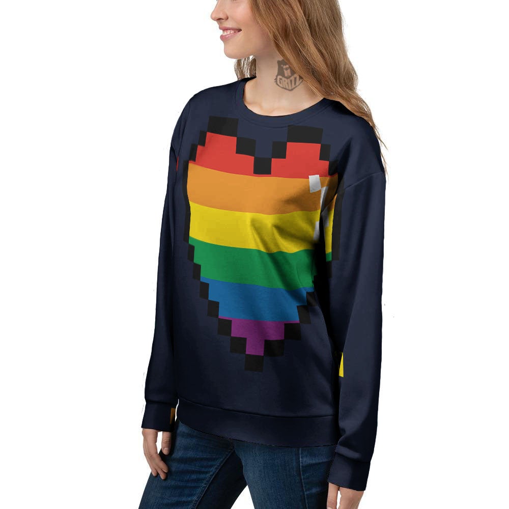 LGBT Pride 8 Bit Rainbow Pixel Heart Women's Sweatshirt-grizzshop
