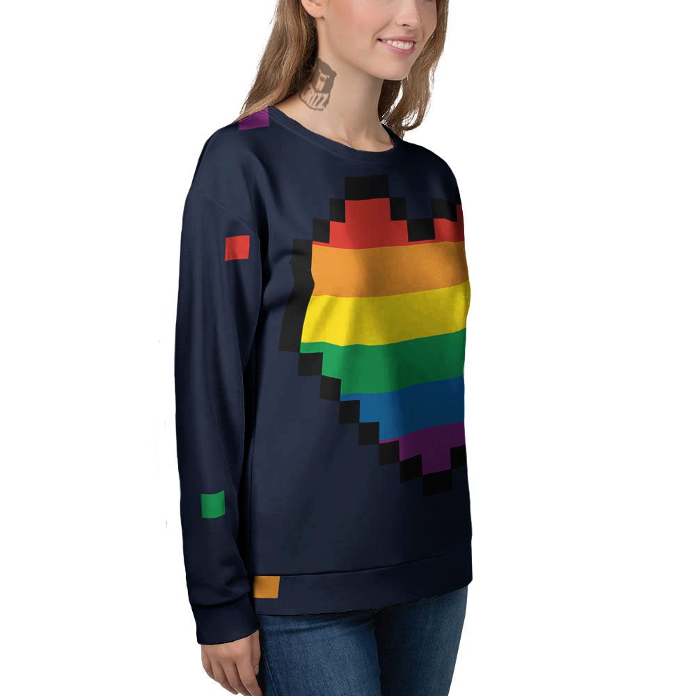 LGBT Pride 8 Bit Rainbow Pixel Heart Women's Sweatshirt-grizzshop