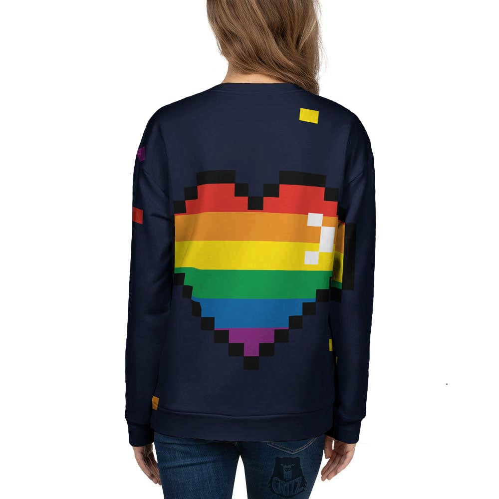 LGBT Pride 8 Bit Rainbow Pixel Heart Women's Sweatshirt-grizzshop