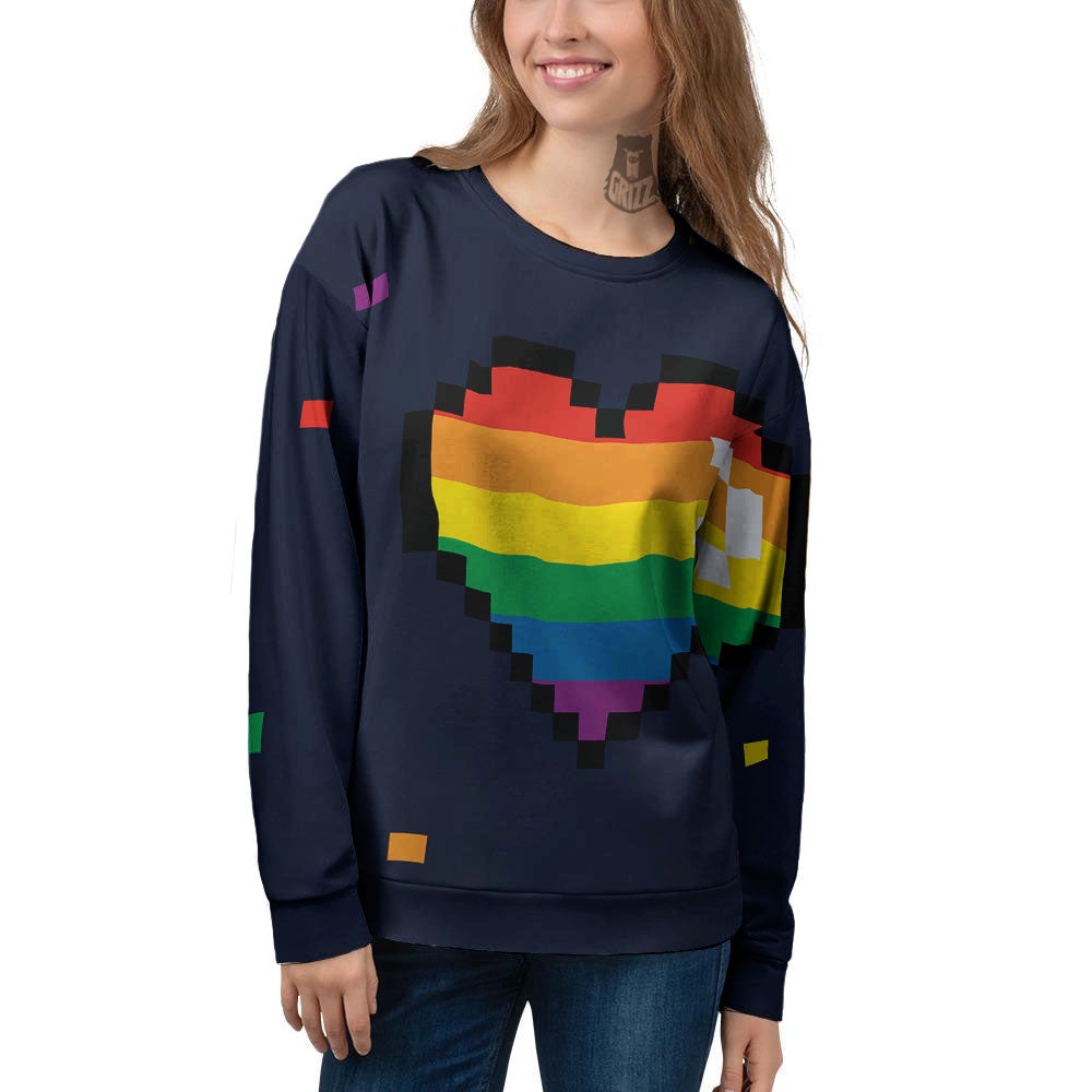 LGBT Pride 8 Bit Rainbow Pixel Heart Women's Sweatshirt-grizzshop