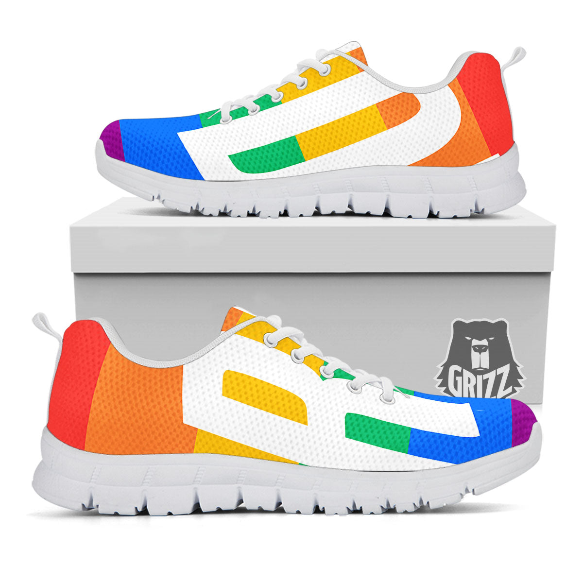 LGBT Pride Flag Pattern Print White Sneaker-grizzshop