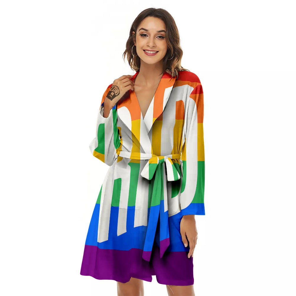 LGBT Pride Flag Pattern Print Women's Robe-grizzshop