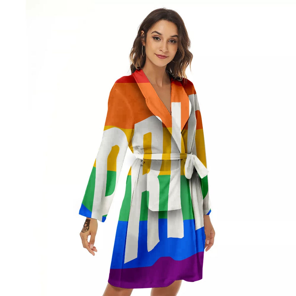 LGBT Pride Flag Pattern Print Women's Robe-grizzshop