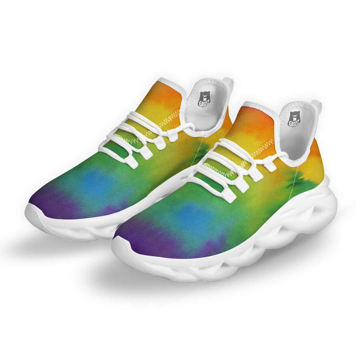 LGBT Pride Watercolor Rainbow Print White Running Shoes-grizzshop