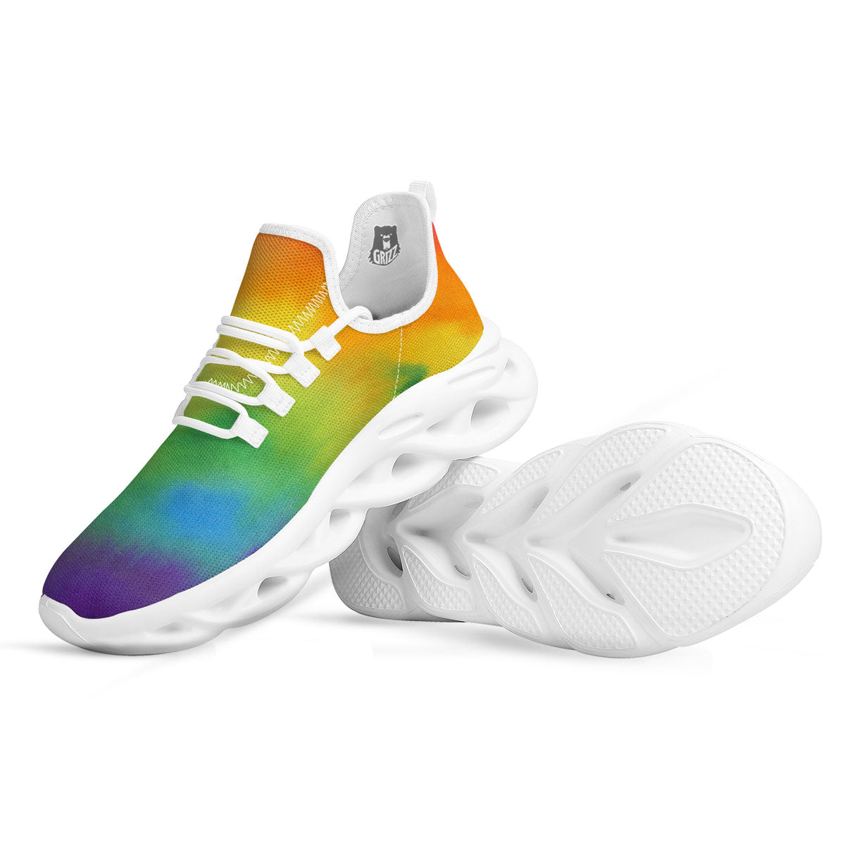 LGBT Pride Watercolor Rainbow Print White Running Shoes-grizzshop