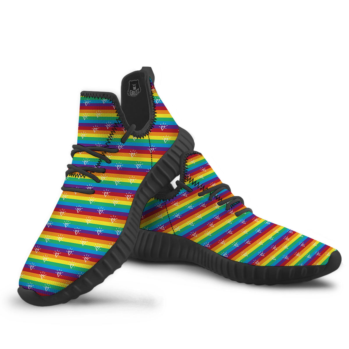 LGBT Stripes Abstract Rainbow Print Black Walking Shoes-grizzshop
