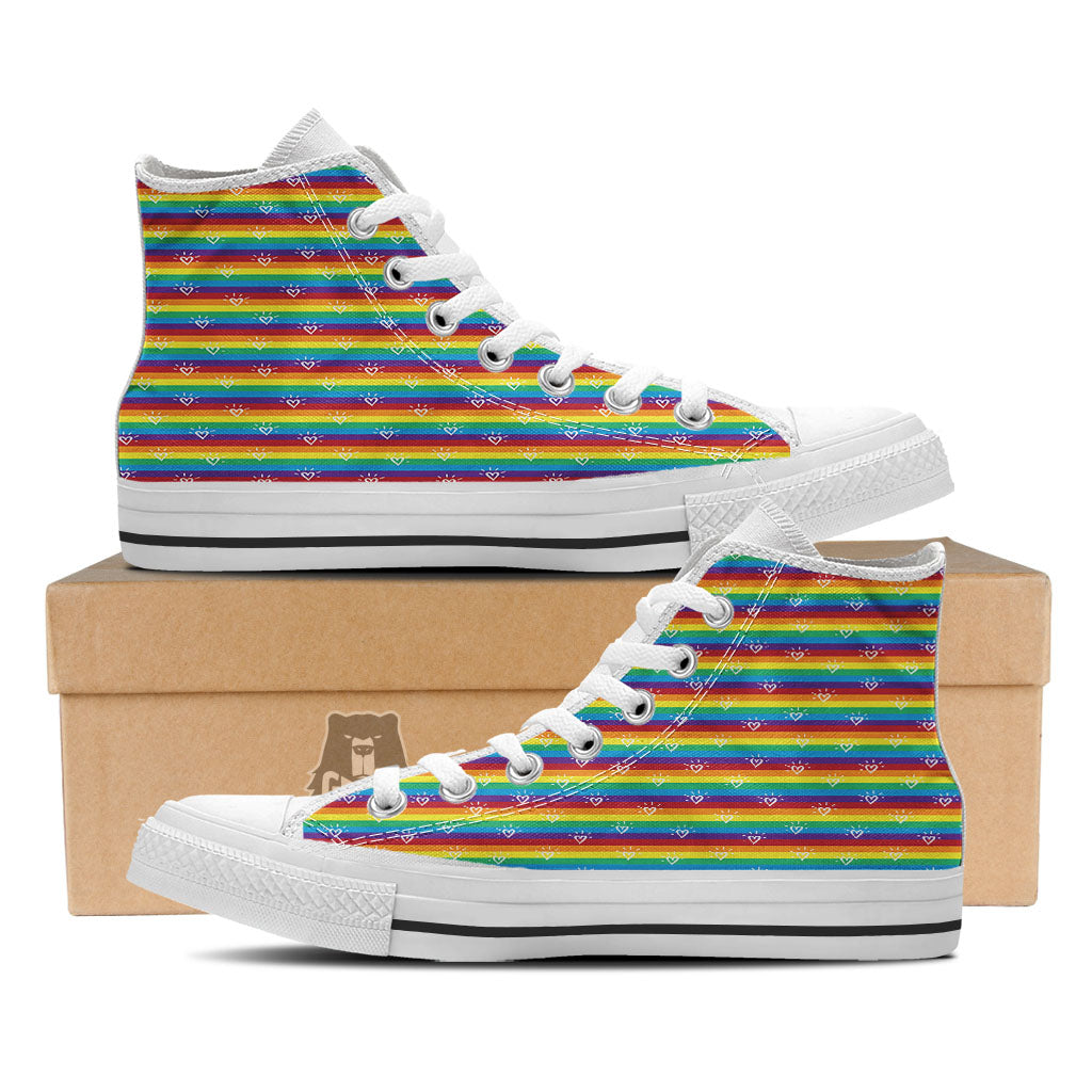 LGBT Stripes Abstract Rainbow Print White High Top Shoes-grizzshop