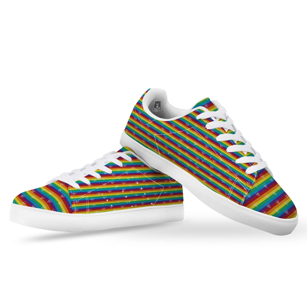 LGBT Stripes Abstract Rainbow Print White Low Top Sneakers-grizzshop