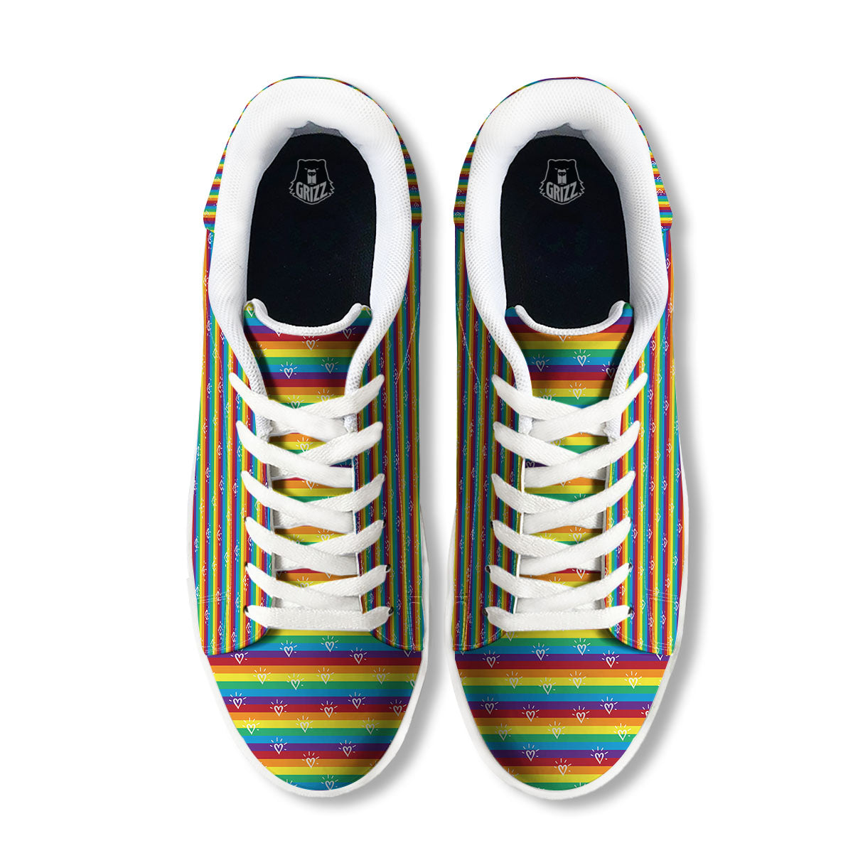 LGBT Stripes Abstract Rainbow Print White Low Top Sneakers-grizzshop