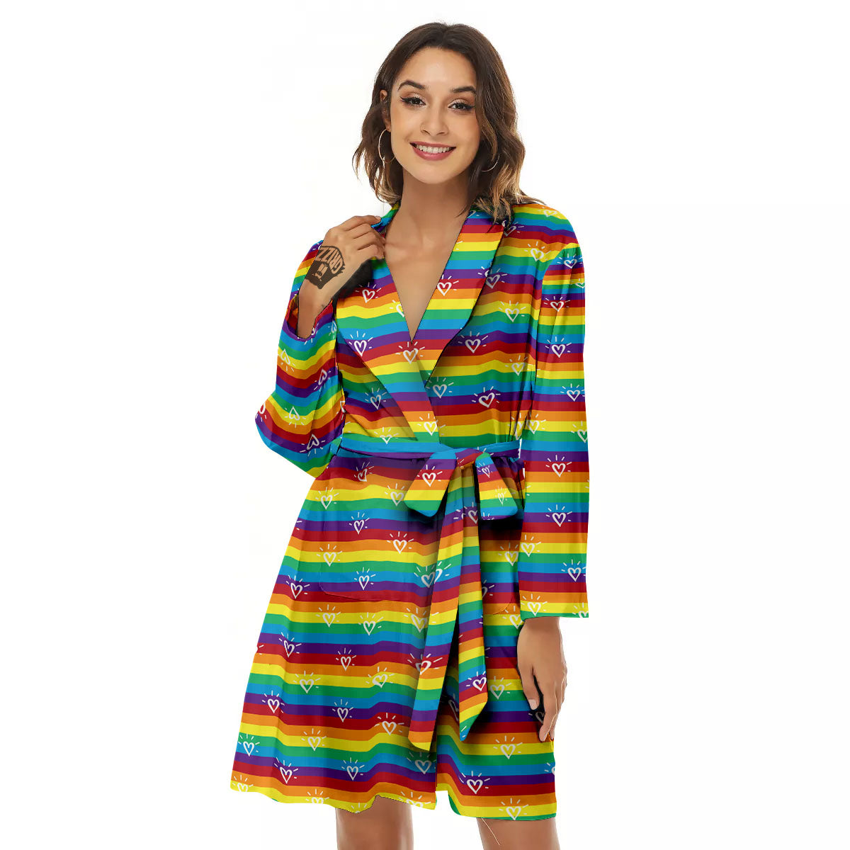 LGBT Stripes Abstract Rainbow Print Women's Robe-grizzshop