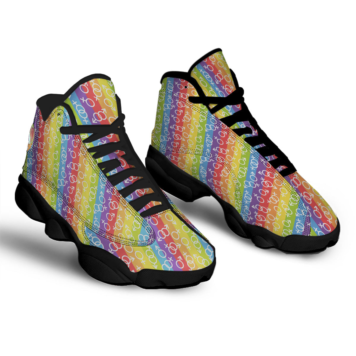 LGBT Symbols Rainbow Print Pattern Black Basketball Shoes-grizzshop