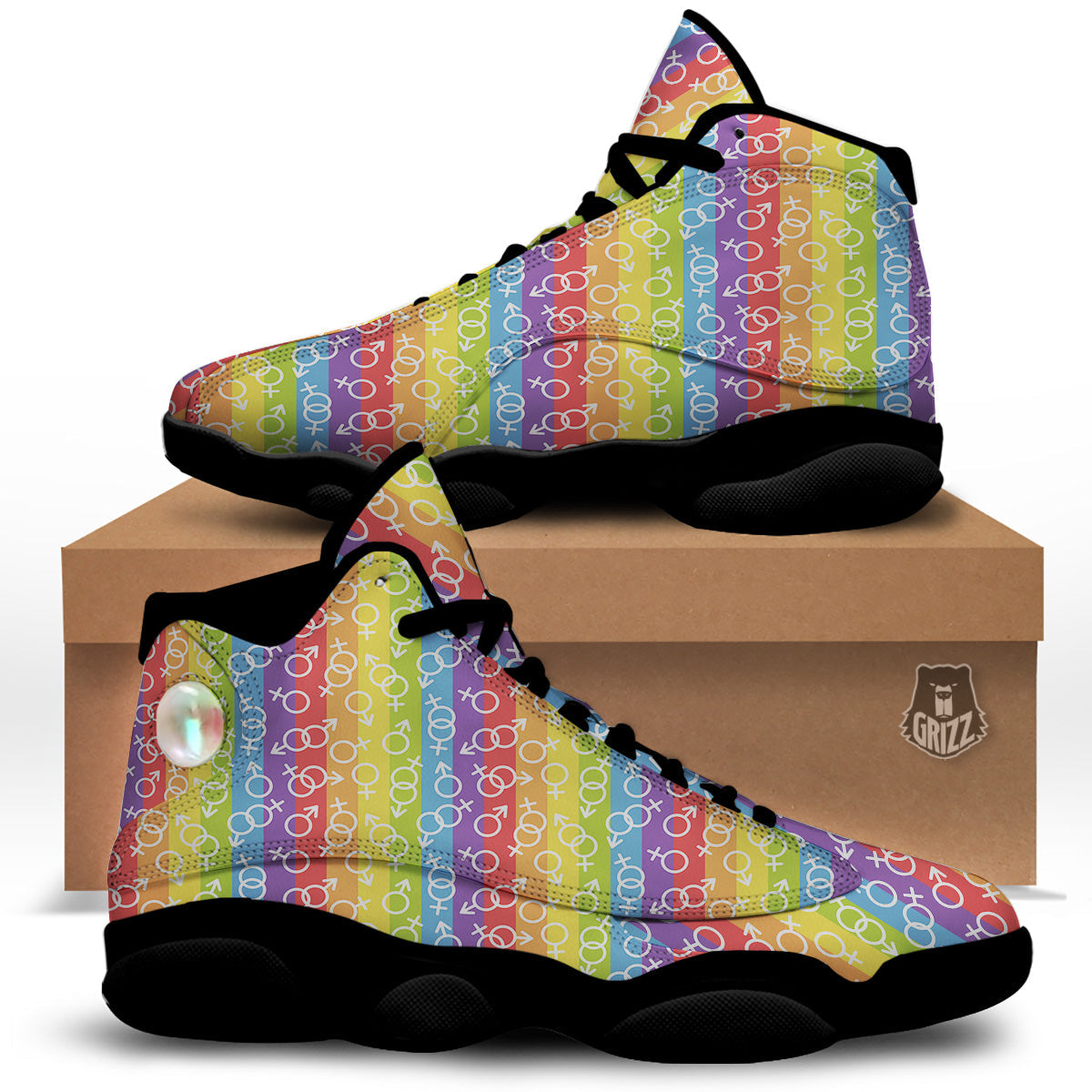 LGBT Symbols Rainbow Print Pattern Black Basketball Shoes-grizzshop