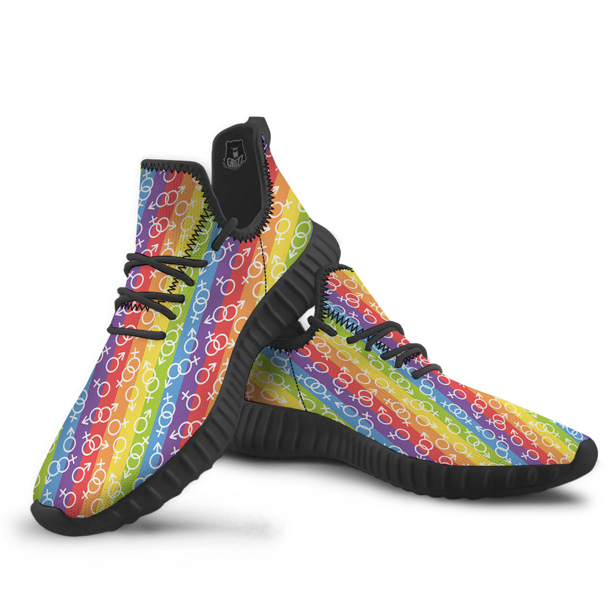 LGBT Symbols Rainbow Print Pattern Black Walking Shoes-grizzshop