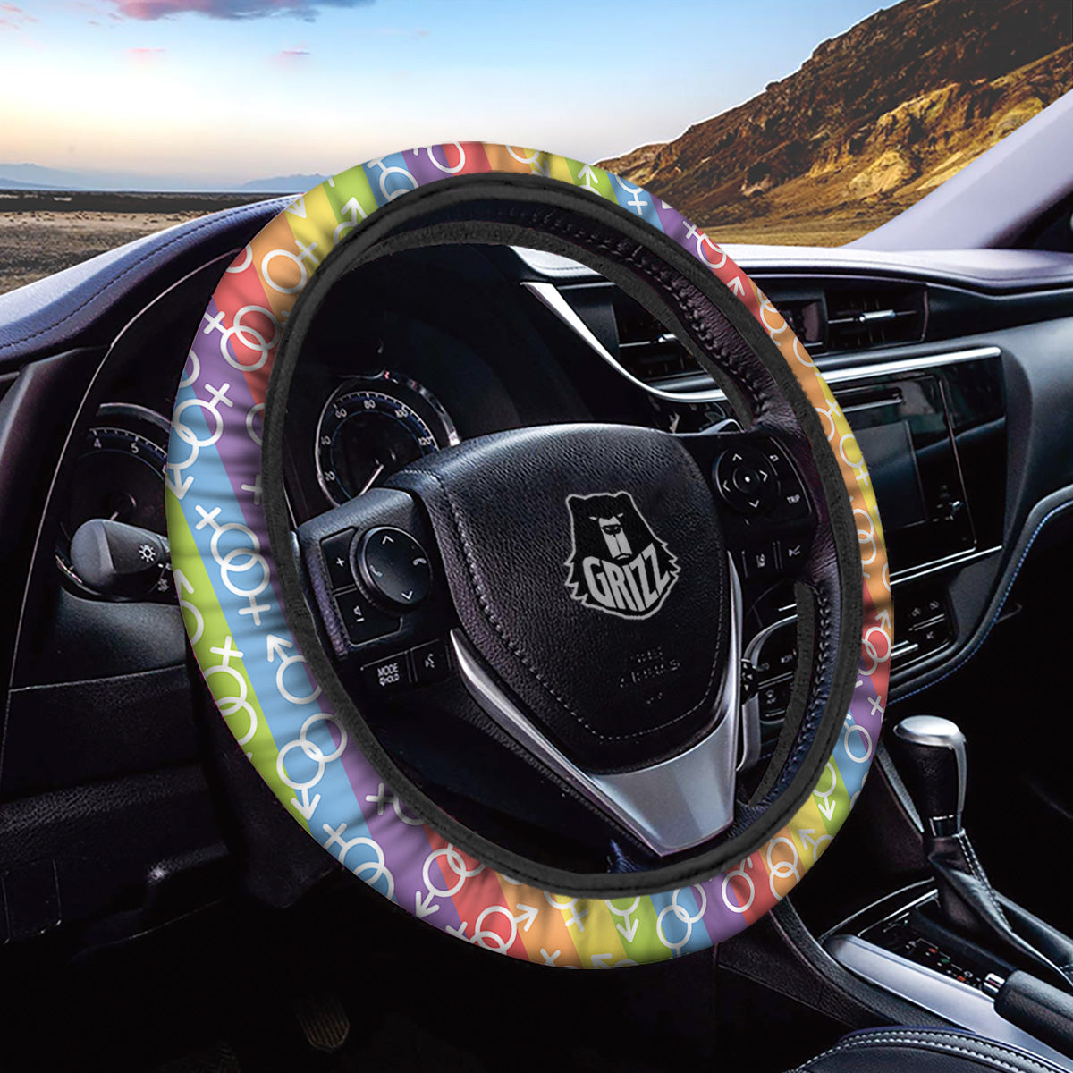 LGBT Symbols Rainbow Print Pattern Car Steering Wheel Cover-grizzshop