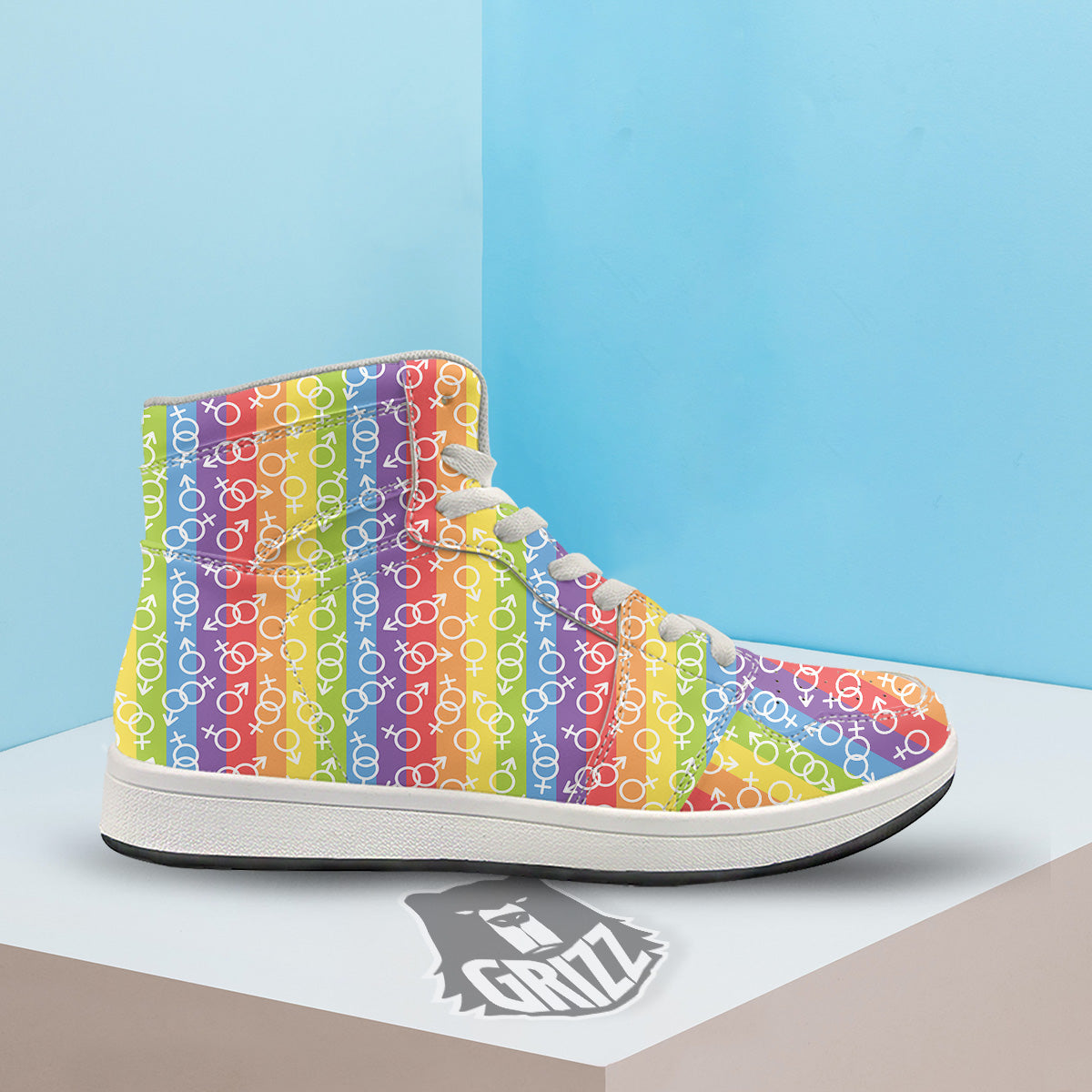 LGBT Symbols Rainbow Print Pattern High Top Sneakers-grizzshop