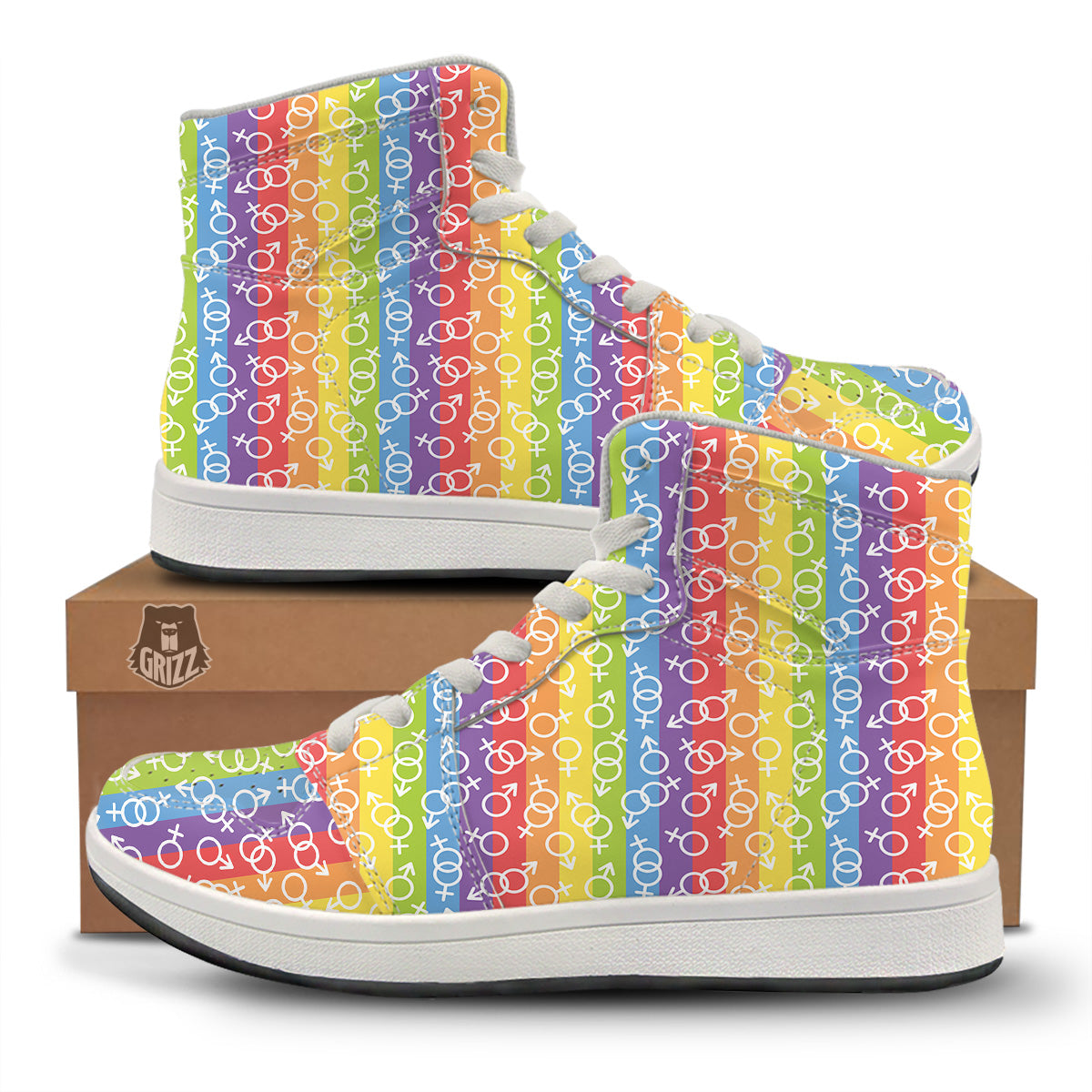LGBT Symbols Rainbow Print Pattern High Top Sneakers-grizzshop