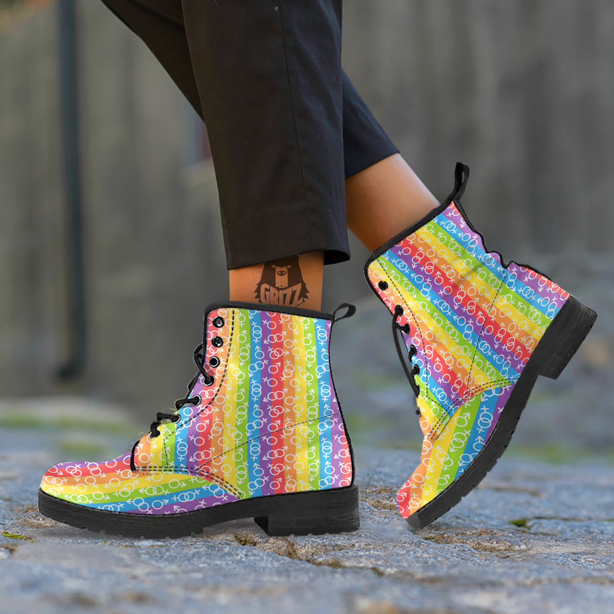 LGBT Symbols Rainbow Print Pattern Leather Boots-grizzshop