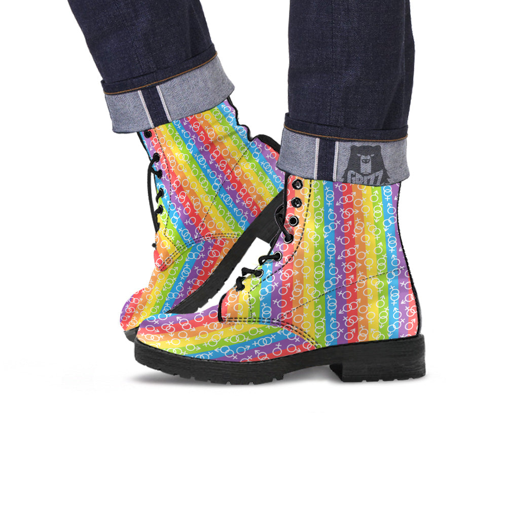 LGBT Symbols Rainbow Print Pattern Leather Boots-grizzshop