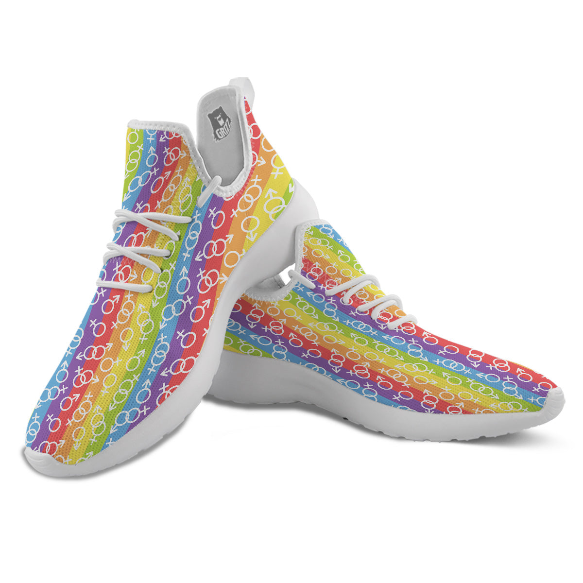 LGBT Symbols Rainbow Print Pattern White Athletic Shoes-grizzshop