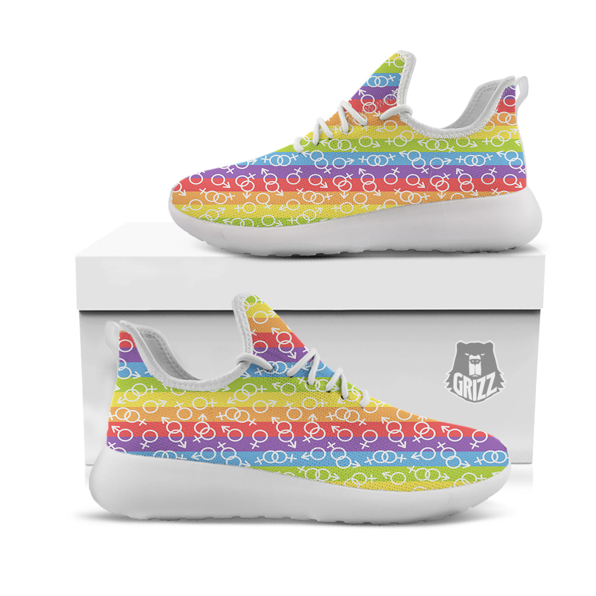 LGBT Symbols Rainbow Print Pattern White Athletic Shoes-grizzshop
