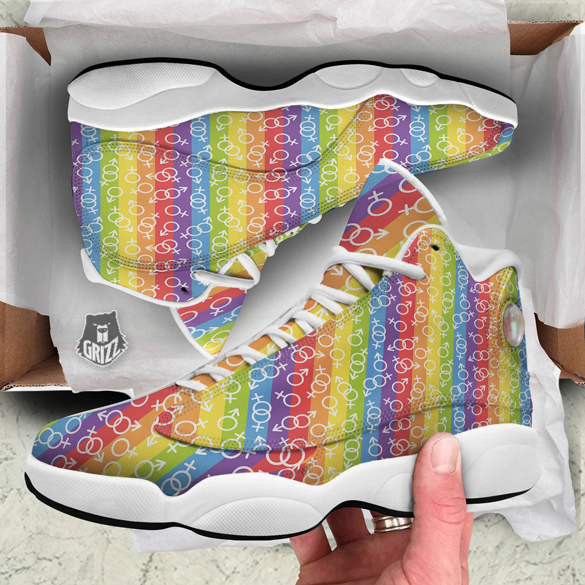 LGBT Symbols Rainbow Print Pattern White Basketball Shoes-grizzshop