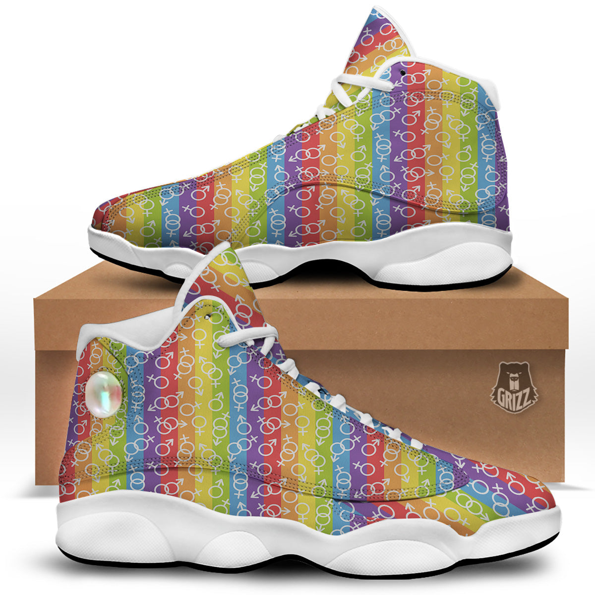 LGBT Symbols Rainbow Print Pattern White Basketball Shoes-grizzshop