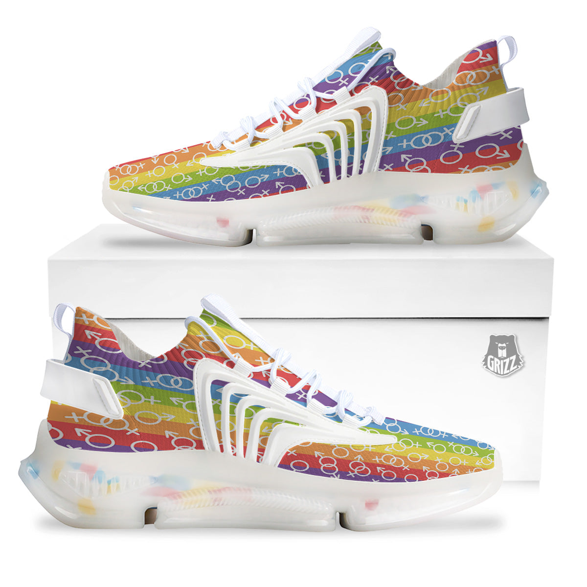 LGBT Symbols Rainbow Print Pattern White Gym Shoes-grizzshop