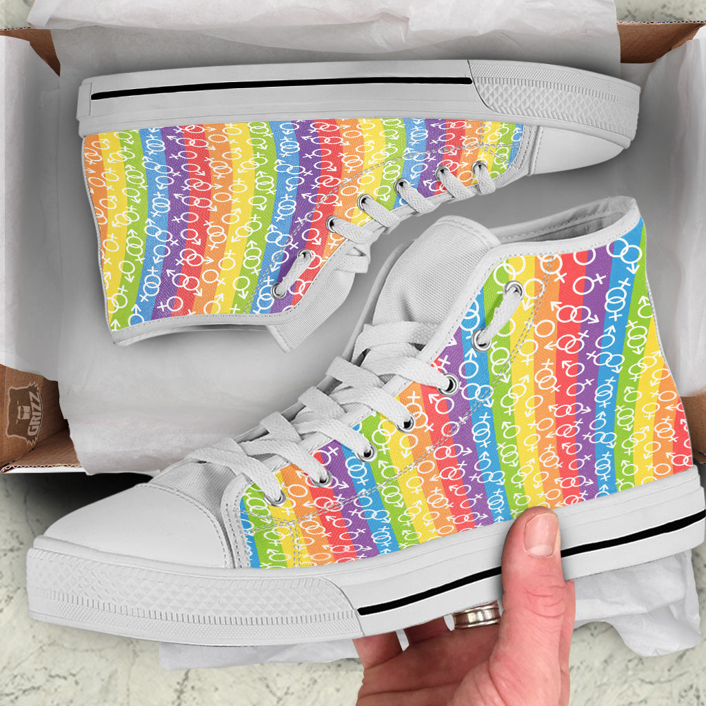 LGBT Symbols Rainbow Print Pattern White High Top Shoes-grizzshop