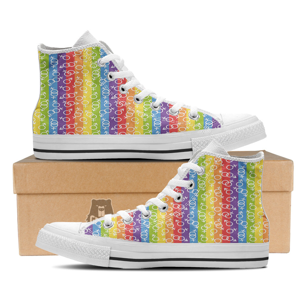 LGBT Symbols Rainbow Print Pattern White High Top Shoes-grizzshop