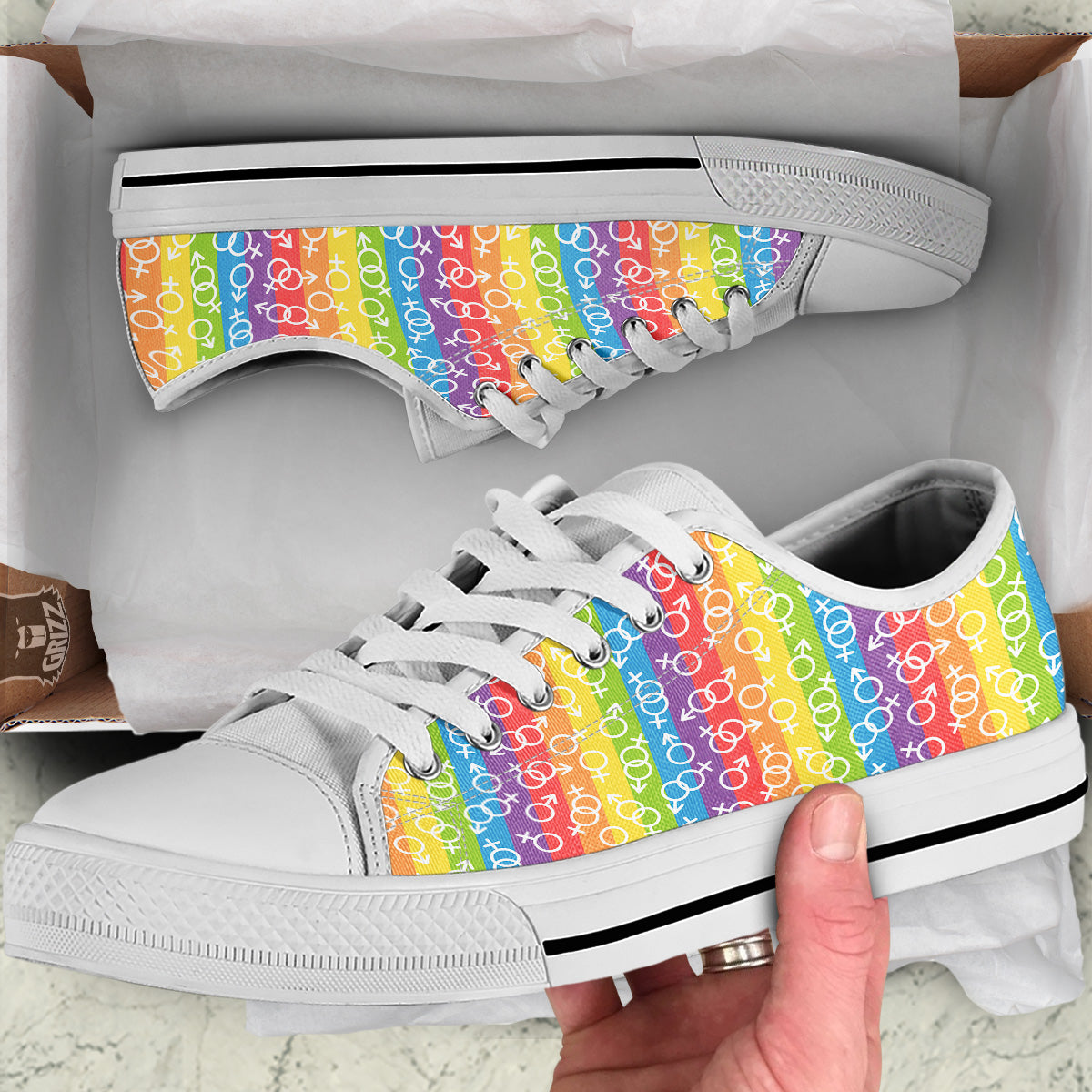 LGBT Symbols Rainbow Print Pattern White Low Top Shoes-grizzshop
