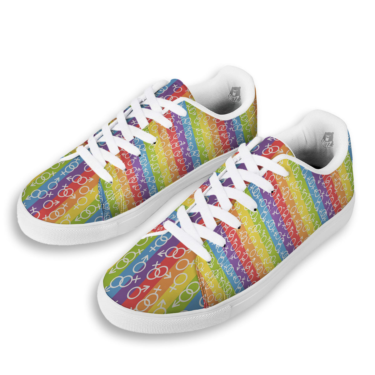 LGBT Symbols Rainbow Print Pattern White Low Top Sneakers-grizzshop