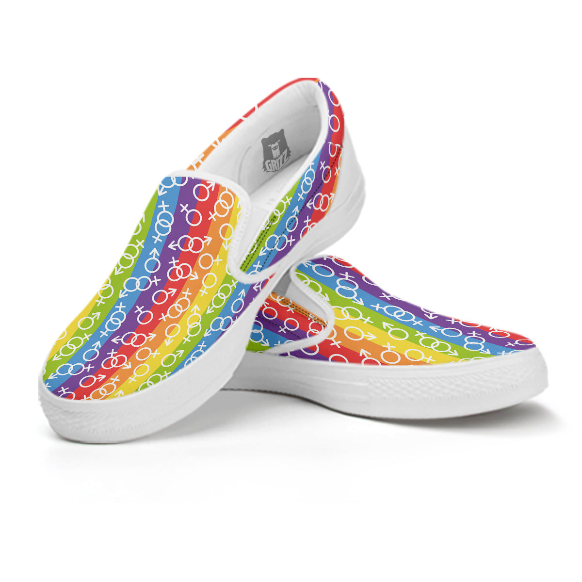 LGBT Symbols Rainbow Print Pattern White Slip On Shoes-grizzshop