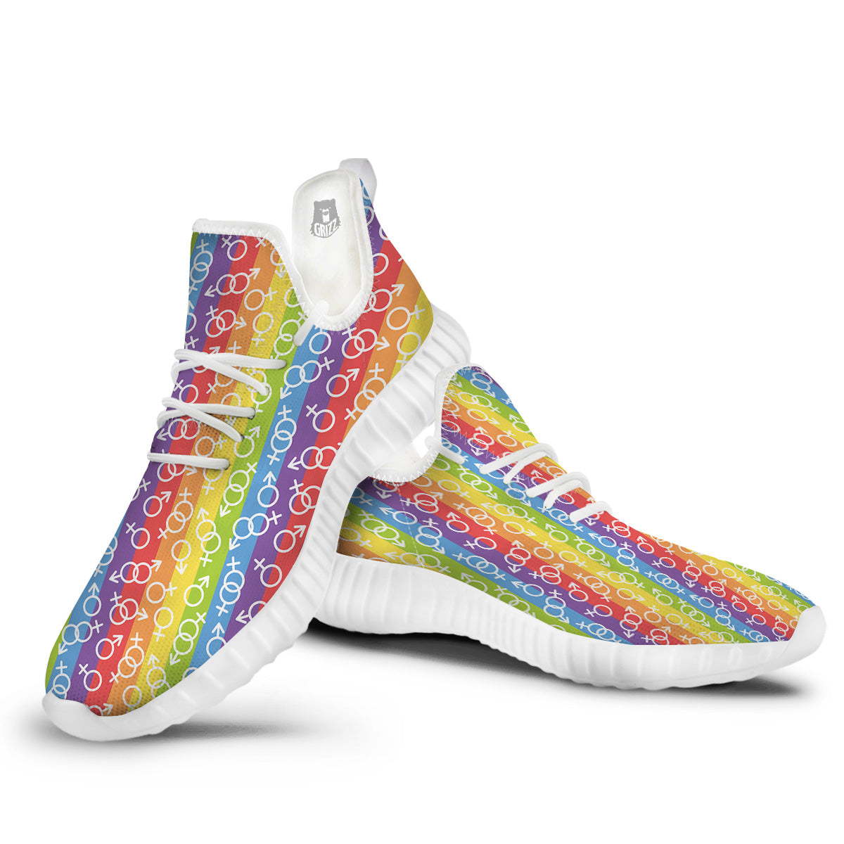 LGBT Symbols Rainbow Print Pattern White Walking Shoes-grizzshop