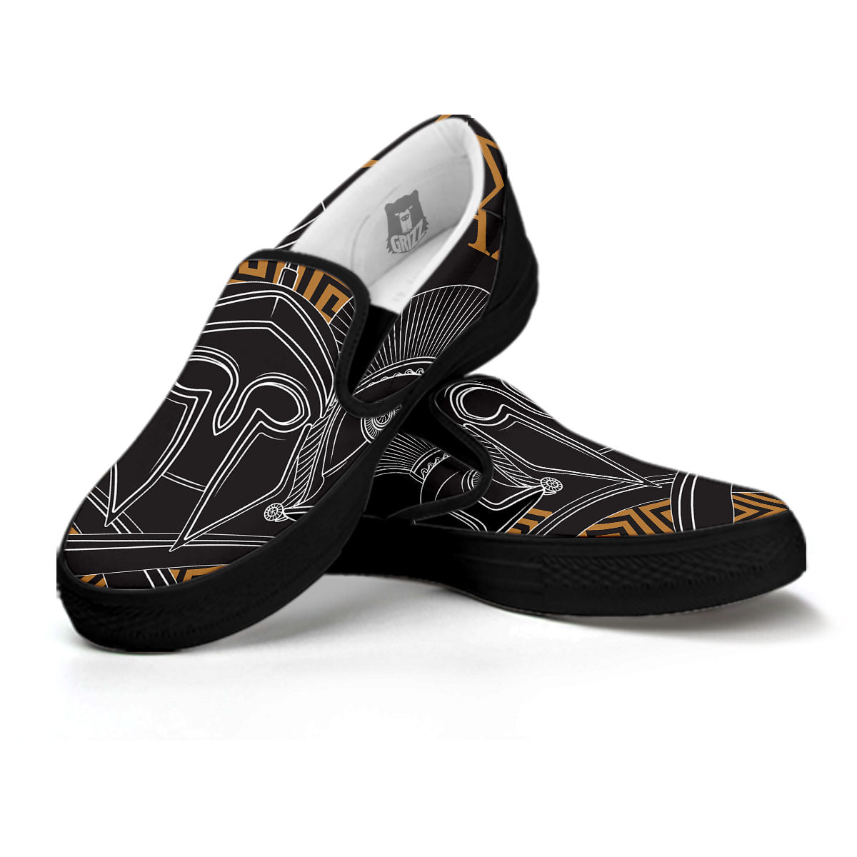 Labe Spartan Molon Print Black Slip On Shoes-grizzshop