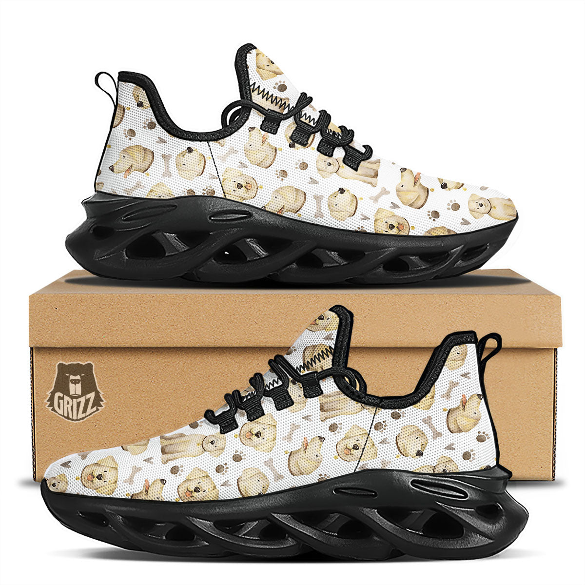 Labrador Retriever Happy Print Pattern Black Running Shoes-grizzshop