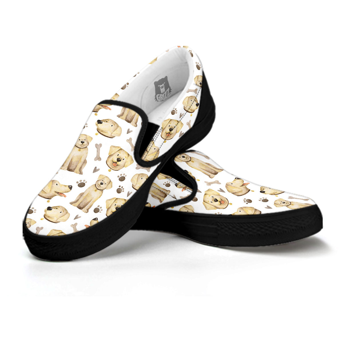 Labrador Retriever Happy Print Pattern Black Slip On Shoes-grizzshop