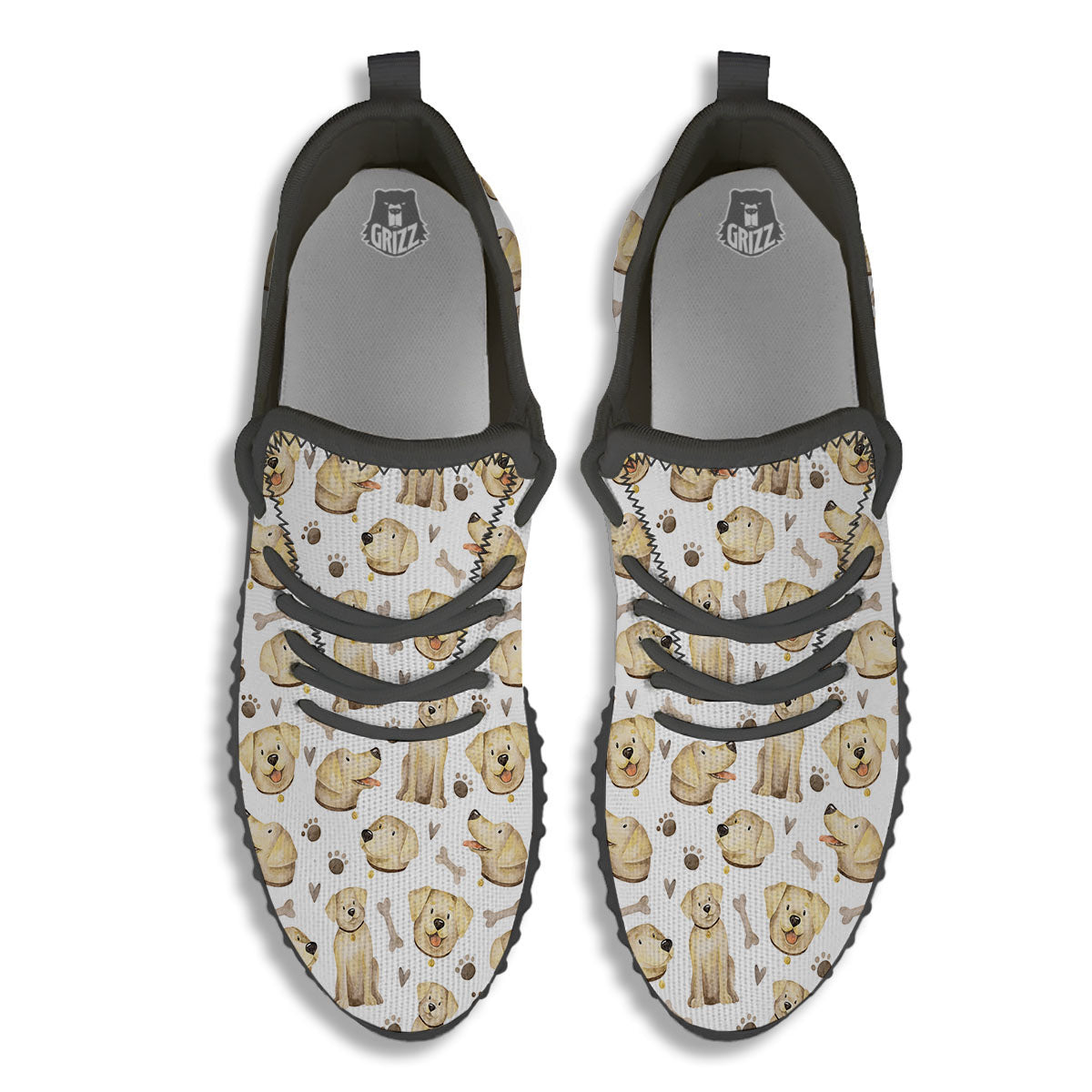 Labrador Retriever Happy Print Pattern Black Walking Shoes-grizzshop