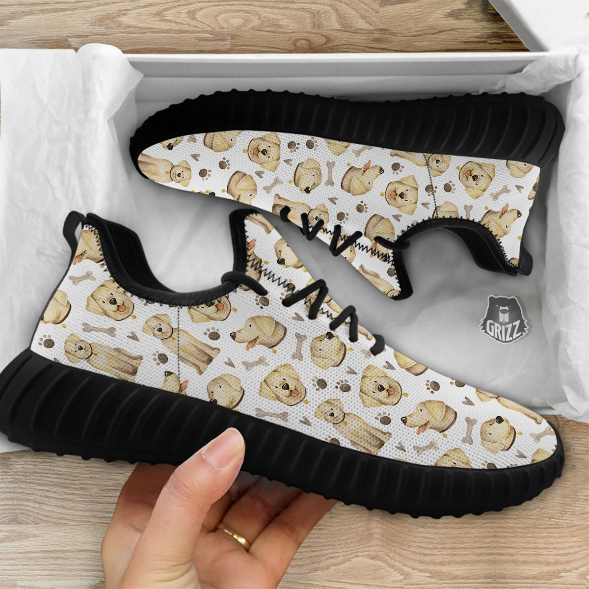 Labrador Retriever Happy Print Pattern Black Walking Shoes-grizzshop