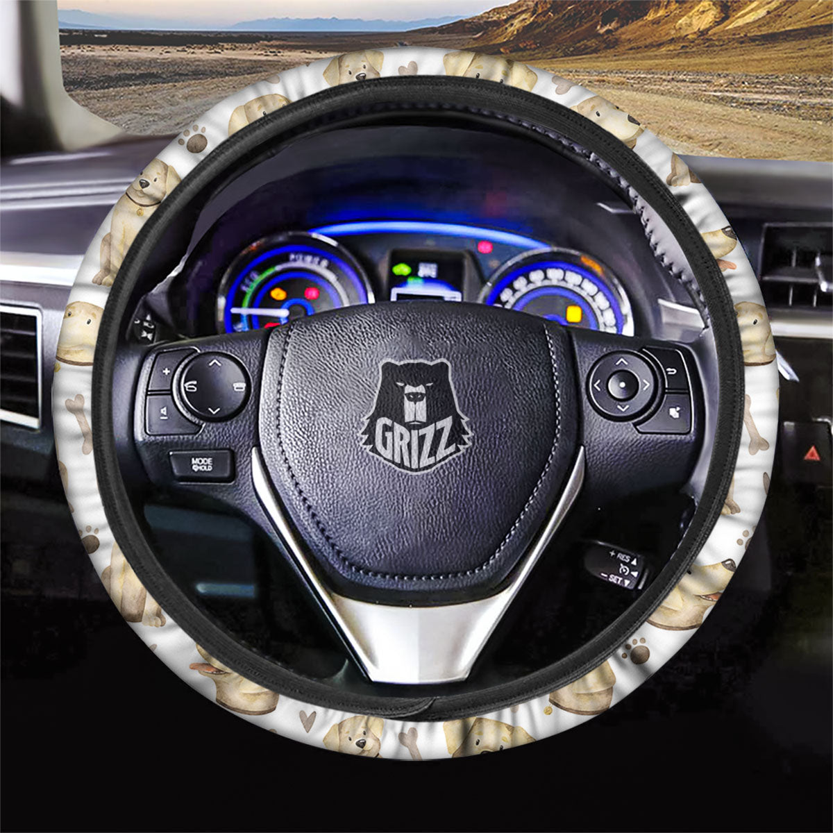 Labrador Retriever Happy Print Pattern Car Steering Wheel Cover-grizzshop