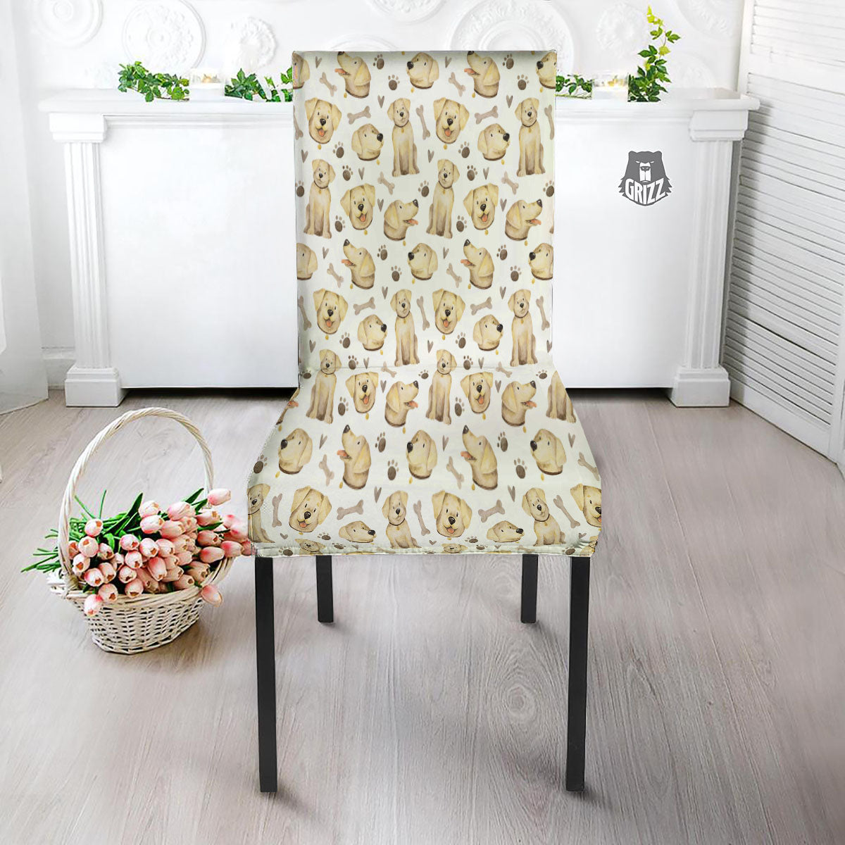 Labrador Retriever Happy Print Pattern Dining Chair Slipcover-grizzshop