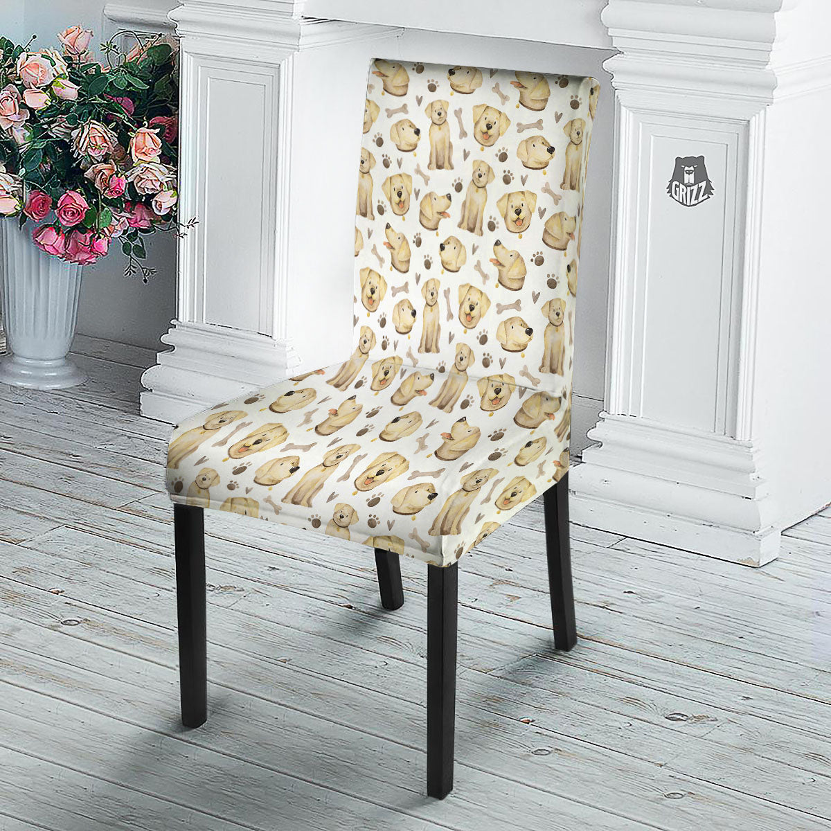 Labrador Retriever Happy Print Pattern Dining Chair Slipcover-grizzshop