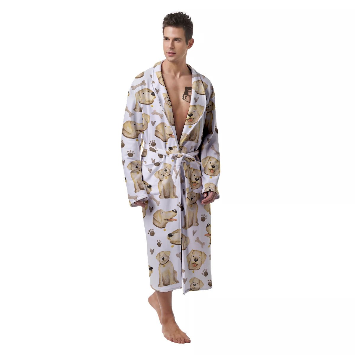 Labrador Retriever Happy Print Pattern Men's Robe-grizzshop