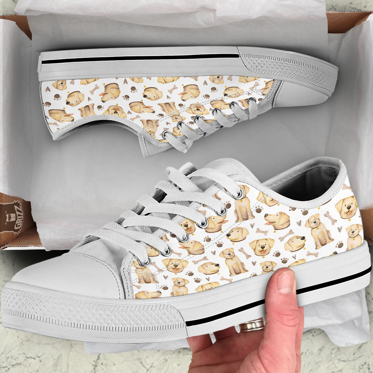 Labrador Retriever Happy Print Pattern White Low Top Shoes-grizzshop