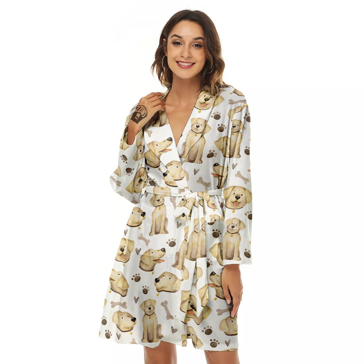 Labrador Retriever Happy Print Pattern Women's Robe-grizzshop