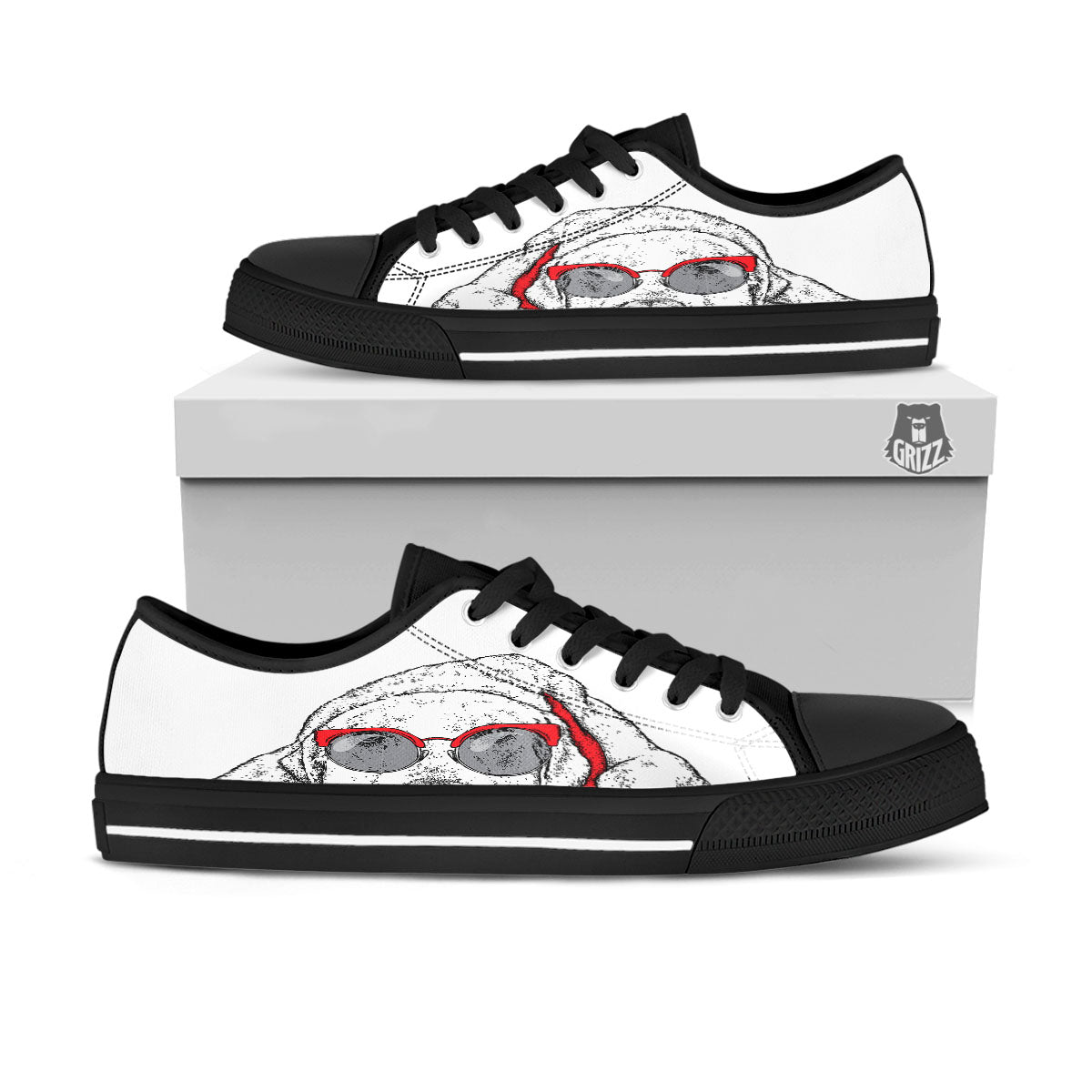 Labrador Retriever Hipster Print Black Low Top Shoes-grizzshop