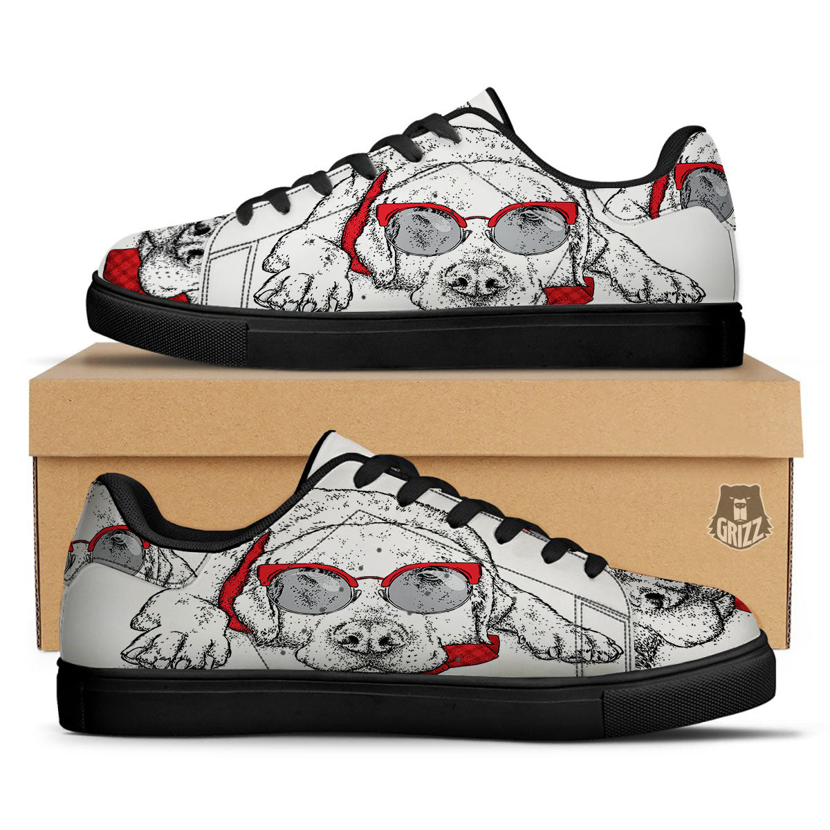 Labrador Retriever Hipster Print Black Low Top Sneakers-grizzshop